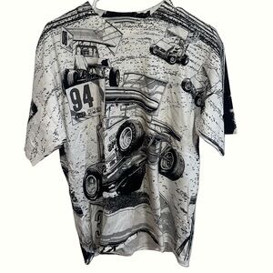 Vintage Dirt Track Sprint Car "All Over Print" T-Shirt - black and white drawing